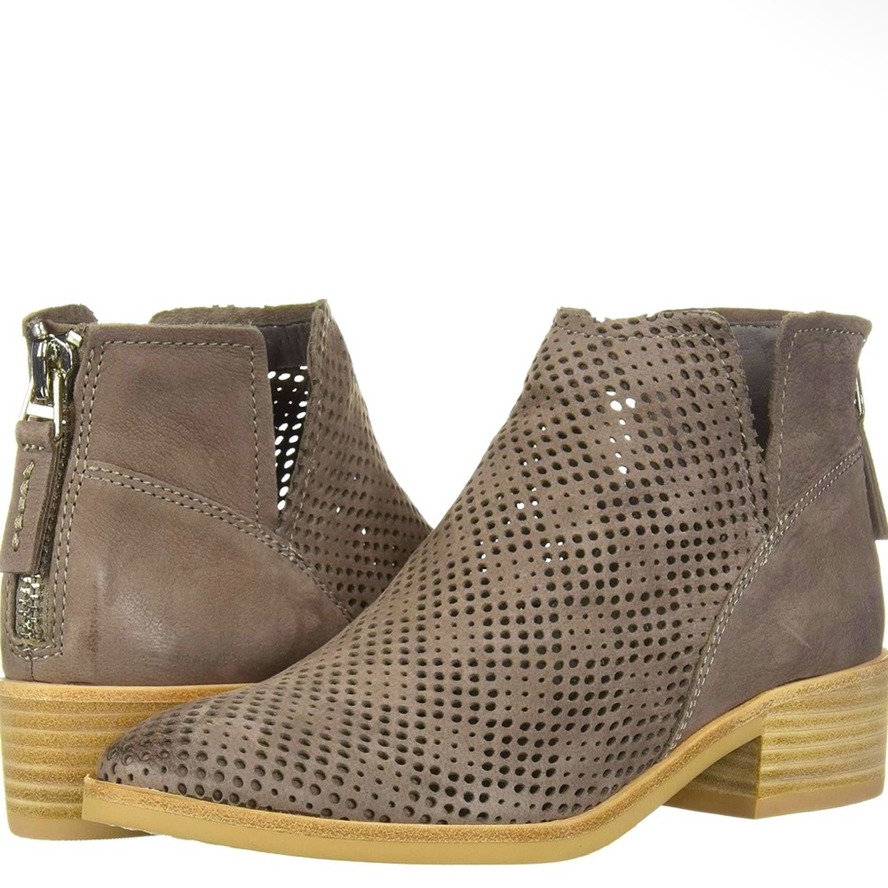 Dolce Vita Tommi Tan/smoke Perforated Leather Boho Ankle Booties Womens Sz 9
